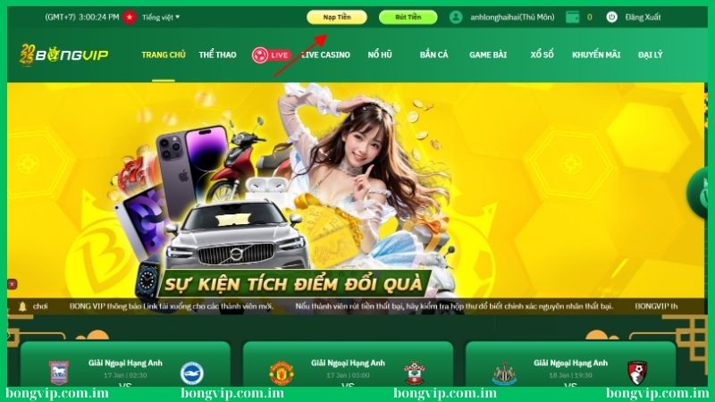 Quy trình nạp tiền Bongvip qua nhiều kênh khác nhau